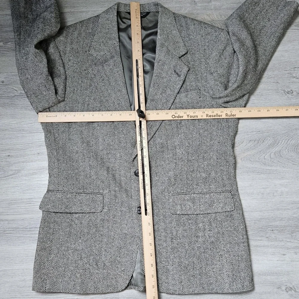 John Alexander Mens Herringbone Blazer Sport Coat Grey Black White Size 39R